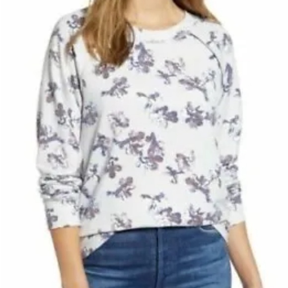 Caslon Tops - Caslon Women's Ivory Purple B Lena Floral Cozy Print Sweatshirt S